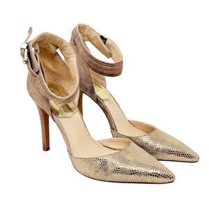 Vince Camuto Lyla Leather Beige Gold Ankle Strap Heels Nude Size 9M /39 - READ‎
